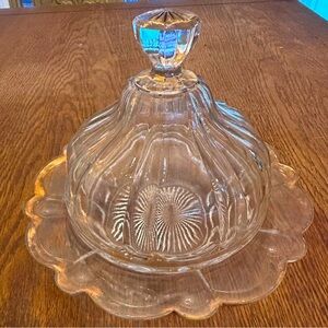 Vintage Mid Century Starburst Pattern Butter Dish w/ Scalloped Trim